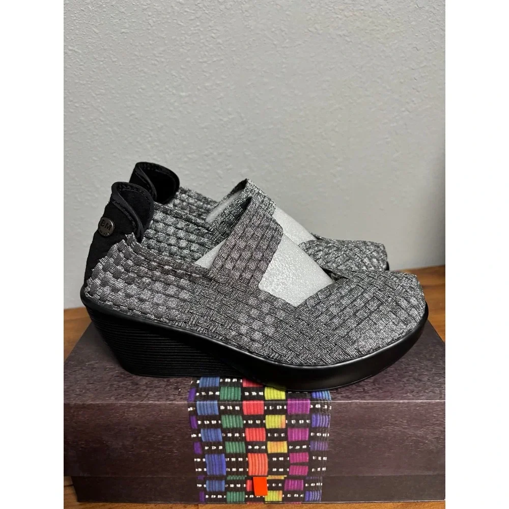 Bernie Mev Fresh Lulia Pewter Woven Wedge Pumps Size 38 US 7.5-8